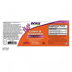 Viên Uống NOW FOODS Lutein & Zeaxanthin Bổ Mắt, Tăng Cường Thị Lực Cho Mắt Lọ 60 Viên