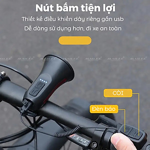 Còi Xe Đạp Âm Lượng Cao 120db HYD-074S có dây nhấn USB, Có Đèn cảnh báo, 5 Chế Độ Âm Thanh, Sạc điện USB Cho Xe Đạp MTB/ đường trường - Mai Lee