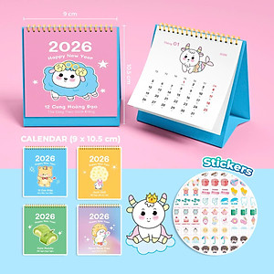 Lịch Để Bàn Mini 2026 – Bộ 5 Cuốn Lịch Có Note Kèm Sticker Trang Trí Dễ Thương (9x10.5cm) Bộ 5 Cuốn