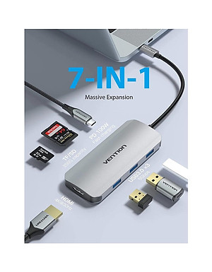 Hub Type-C to HDMI 6 in 1 cho Macbook có sạc nhanh - Chuyển đổi HUB USB Type C to HDMI, VGA, USB 3.0, PD Type-C Vention - Hàng chính hãng