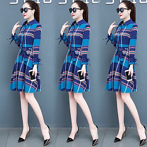 Đầm sơ mi nữ Haint Boutique, đầm công sở thiết kế kẻ caro to dáng xoè Da27