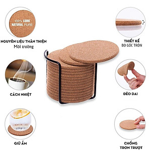 Bộ 16 Đế lót ly tròn thấm hút nước bằng gỗ xốp thân thiện môi trường Mai Lee (không logo) - Hàng chính hãng