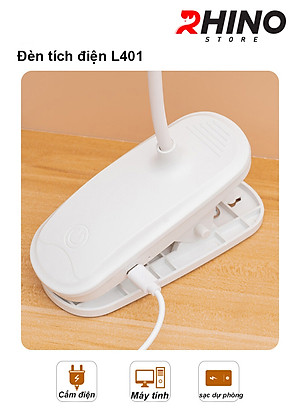 Đèn học LED gắn kẹp bảo vệ mắt chống cận cảm ứng Rhino L401, tích điện đa năng làm việc, để bàn học - Hàng chính hãng