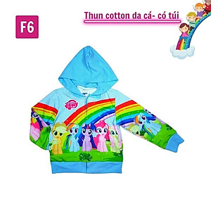 Áo khoác bé gái hình cầu vồng từ 11-43kg - Chất liệu thun cotton da cá in 3D