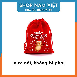 Túi Nhung Dây Rút Gói Quà Họa Tiết Giáng Sinh (Nhiều Kích Cỡ)