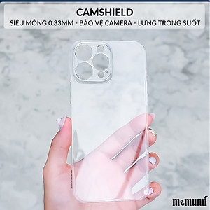 Ôp lưng trong suốt siêu mỏng 0.3mm bảo vệ camera cho iPhone 15 Pro Max 15 Pro 15 Plus iP 15 hiệu Memumi Camshield - Thiết kế mặt lưng PC chống ố vàng, trang bị màng camera - Hàng nhập khẩu