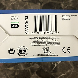 Máy cạo râu khô và ướt 2 trong 1 series 5000 cao cấp Philips S5390/12, điện áp sạc AC100 V-240V 50/60 Hz, tích hợp sạc nhanh, đầu tỉa mai tiện lợi - Hàng chính hãng