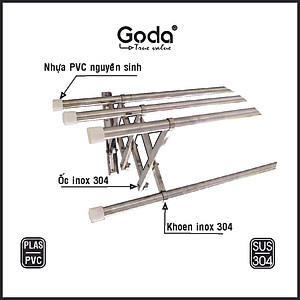 Giàn phơi xếp ống 19 inox 304 loại 1.2m loại mới (4 ống) GD-154