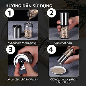 Lọ xay tiêu DandiHome inox 304, thủy tinh Borosilicat cao cấp trong suốt