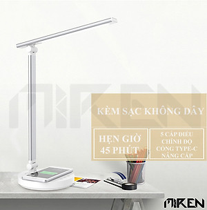 Đèn Bàn Học Đọc Sách Làm Việc LED Chống Cận Bảo Vệ Mắt – Cảm Ứng Tích Hợp Sạc Không Dây - Vùng Sáng 3000-6500K – 5 Cấp Độ Điều Chỉnh – Phiên Bản Nâng Cấp Cổng Type-C