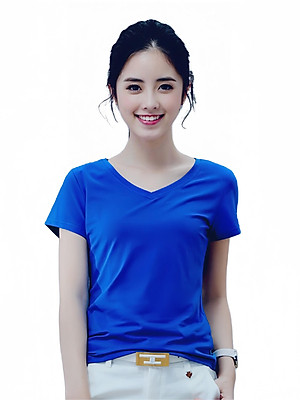 Áo thun nữ trơn cổ tim tay ngắn thun cotton 4 chiều form ôm body MXM ( ANU007 )