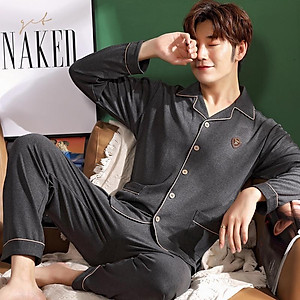 9202 - Bộ Pijama nam dài tay cao cấp trơn màu phù hợp mọi lứa tuổi, tông tối gọn dáng, size L-3XL