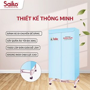 Tủ Sấy Quần Áo Đa Năng Thanh Khung Inox To Dày Saiko CD-1800 (1800W) - Màu Ngẫu Nhiên - Hàng Chính Hãng