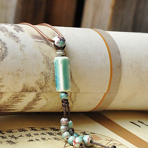 Vòng cổ dây chuyền gốm hình trụ độc đáo VGOM57