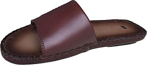 Dép nam quai ngang TRƯỜNG HẢI một bản da bò thật đế âm may viền thủ công chắc chắn tỉ mỉ mặt đế cao su chống mòn không trơn QNTH074  - Nâu - 44
