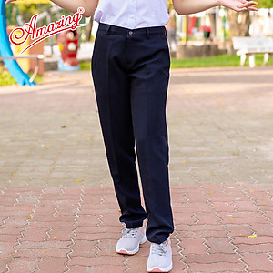 Quần tây nữ màu xanh đen Amazing lưng vừa, 1 nút, dáng suông, ống đứng, chất liệu tuyết mưa dày, mềm, không nhăn