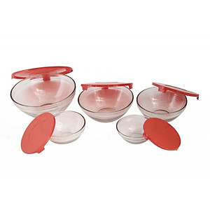 Bộ Thố Thuỷ Tinh 5 Món Có Nắp Đậy- Đựng Thức Ăn, Rau Củ, Trái Cây - Sử Dụng Trong Lò Vi Sóng Tiện Lợi An Toàn - Hàng Chính Hãng MINIIN