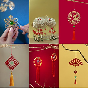 Combo 6D - Bộ 6 dây treo trang trí Tết Khai Lộc Hoàng Kim màu đỏ, trang trí mai, đào