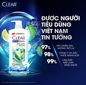 Dầu gội đầu Clear Mát Lạnh Bạc Hà sạch gàu ngứa và vi khuẩn suốt 48 Giờ 880g