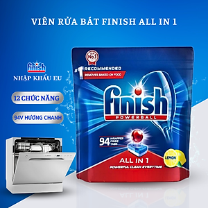 Túi 60 viên rửa chén Finish All In 1 Max Dishwasher Tablets Lemon Sparkle QT04585 - hương chanh