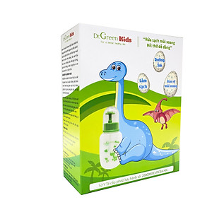 Bình rửa mũi cho trẻ Dr.Green Kids, kèm 30 gói muối rửa mũi, dung tích 180ml, đầu rửa silicon mềm mại, phù hợp rửa mũi với trẻ em