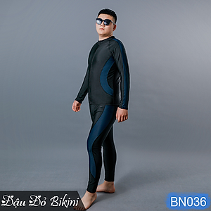Đồ bơi nam cỡ đại đến 130kg, quần áo tắm big size cho người béo mập, áo dài tay khoá kéo & quần dài chống nắng, chất thun bơi lạnh Hàn co giãn đa chiều | BN036