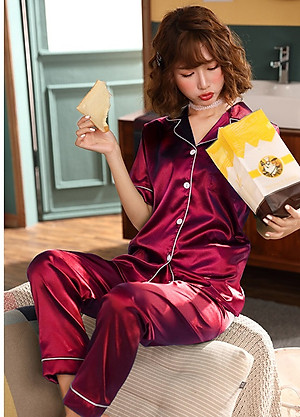 [CHẤT LƯỢNG] Đồ bộ Pijama Lụa cao cấp quần dài áo tay ngắn, pyjama tay ngắn hàng Quảng Châu loại 1