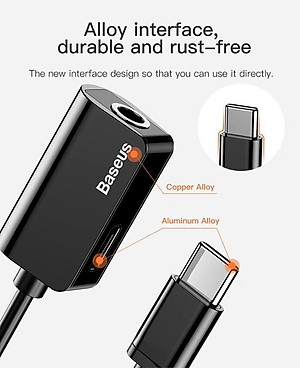 Đầu chuyển Type C sang Audio 3.5mm & Type C Baseus L40 (12cm Type C Male to Type C Female + 3.5mm Female Adapter) - hàng chính hãng