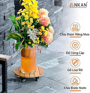 Đế Kê Chậu Cây Có Bánh Xe ANKAN, R30cm Làm Giá Đỡ Kệ Hoa Cây Cảnh, Màu Vàng Nắng, Chịu Tải 150Kg