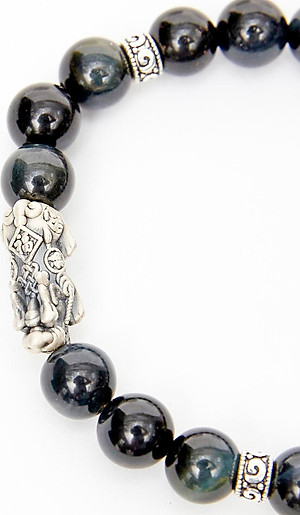 Vòng tay đá thạch anh mắt hổ xanh đen phối tỳ hưu bạc thái 8mm mệnh thủy, mộc - Ngọc Qúy Gemstones