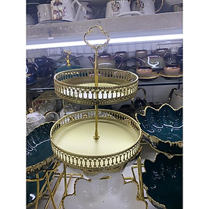 Kệ đựng hoa quả, bánh kẹo, mỹ phẩm hợp kim mạ vàng cao cấp 2022 | KỆ 2 ĐĨA HỢP KIM MẠ VÀNG CAO CẤP