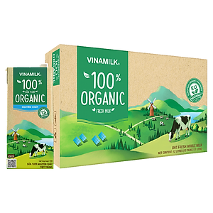 Thùng 12 Hộp Sữa Tươi Tiệt Trùng Vinamilk 100% Organic Không Đường (1lít)