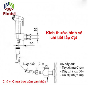 Vòi Xịt Vệ Sinh Bồn Cầu Toilet Trong Nhà Tắm Tăng Áp Pimisi Chịu Áp Lực Nước - Mạ Xi Inox Sáng Bóng Từ Tay Xịt Và Dây Mềm Cao Cấp | Hàng Chính Hãng