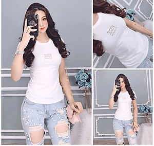 Áo thun nữ MXM cổ tròn form ôm body thun 4 chiều cực tôn dáng thêu chữ ( ANU012 )