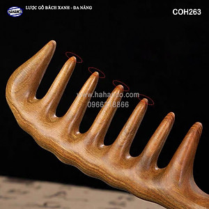 Lược gỗ thơm Bách Xanh răng thưa MÁT XA đa năng (COH263) Chải tóc xoăn, rối, xù -  Massage đầu giúp lưu thông máu đả thông kinh mạch, giảm nguy cơ đau đầu chóng mặt khi ngồi làm việc lâu - HAHANCO