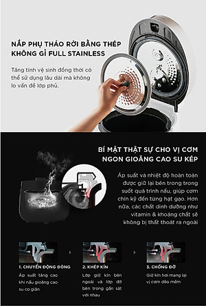 Nồi cơm điện tử áp suất kép Cuckoo CRP-ST1010FW (1.8L) (màu trắng) - Hàng Chính Hãng