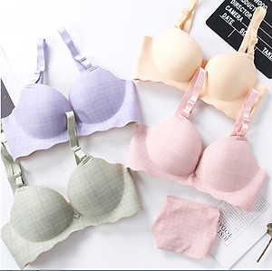 Áo lót nữ cao cấp không gọng đệm dầy, kẻ ô vuông xinh đẹp siêu nâng ngực.