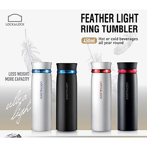 Bình Giữ Nhiệt 450ml Lock&Lock Feather Light màu trắng đỏ LHC4131WR, Hàng chính hãng - JoyMall