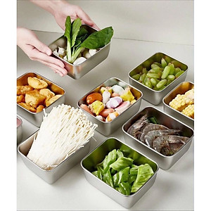Hộp Đựng Thực Phẩm Inox Để Tủ Lạnh Có Nắp Đậy Đa Năng Tiện Lợi- Có 2 Size 13.5x10.5x5.8 cm và 20x5,5x25cm - Khay Inox 304 Chống Gỉ - Hàng Chính Hãng MINIIN