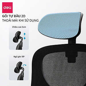 Ghế Xoay Văn Phòng Ngồi Làm Việc Công Thái Học Có Tựa Đầu Deli - Tay Gập Thông Minh, Có Ngả Lưng, Lưới Thoáng Khí, Chân Xoay Tiện Ích, Đệm Ghế Êm Aí - Phù Hợp Học Sinh, Văn Phòng, Game Thủ, Gaming - Hàng Chính Hãng