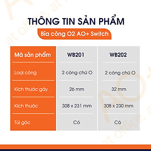 Bìa Còng O2 Switch ON AO+, Nhựa PP/ A4, 2 Nhẫn O (2.6cm/ 3.2cm)