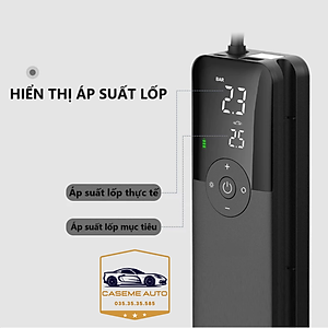 Bơm Lốp Ô Tô - Xe Máy Mini Không Dây CARSUN C3106, Pin Sạc 4000mAh, Áp Suất 150PSI, Có Đèn LED Chiếu Sáng, Đèn Cảnh Báo, Kiêm Sạc Dự Phòng Cao Cấp
