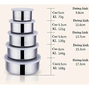Bộ 5 Thau Inox Đựng Thực Phẩm Nắp Nhựa,  Nhiều Kích Thước, Chất Liệu Cao Cấp Bền Đẹp, An Toàn Vệ Sinh Thực Phẩm 