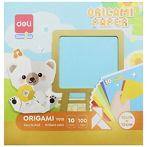 Giấy Gấp Thủ Công Origami - 15 x 15 cm - 10 Màu - Deli EY015 (100 Tờ/Xấp)