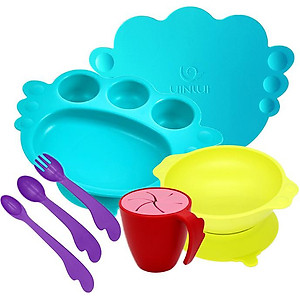 Set đồ khay bát ăn dặm 10 món - Dụng cụ ăn dặm cho bé Uinlui ăn toàn làm từ dừa