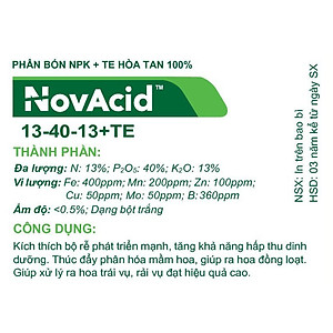  Phân bón hòa tan Isarel 13-40-13+Te không bị lắng cặn trong nước dùng qua hệ thống tưới nhỏ giọt hay tưới phun sương giúp xử lý ra hoa đồng loạt, kích thích ra hoa cho cây