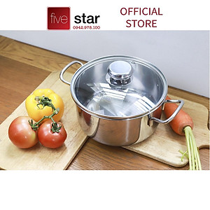 Nồi inox 3 đáy sandwich inox 430 cao cấp Fivestar Standard bếp từ nắp kính (16cm /18cm / 20cm / 24cm) , tặng 2 vá canh