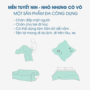 Mền tuyết NIN - Dark Bule (2 size) 1m3x2m, 1m6x2m 100% Microfiber, chăn hè cao cấp, chăn lông tuyết nhung kiểu dáng Hàn Quốc