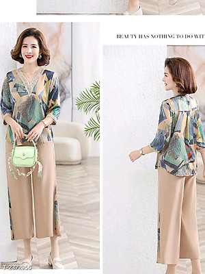 Đồ bộ trung niên cho bà cho mẹ, chất liệu Lụa Hàn mát, thấm hút mồ hôi, đồ bộ nữ kiểu set đi chơi , bộ đồ trung niên, Nesa Shop