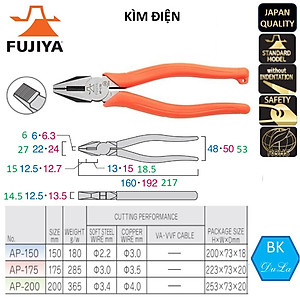 Kìm điện - kìm răng 8 inch/ 200mm Fujiya AP-200 Công Nghệ Nhật Bản- Kìm cắt dây thép dây đồng